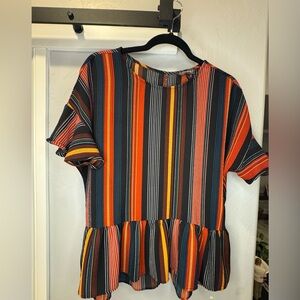 Luxology Multicolor Striped Peplum Top